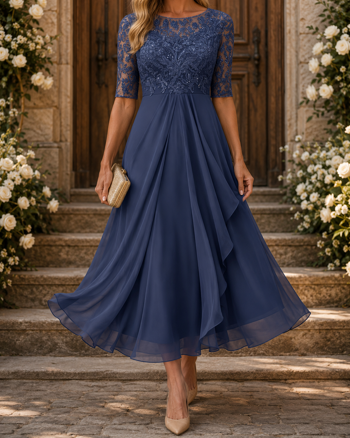 Rose – Vestido midi de encaje favorecedor