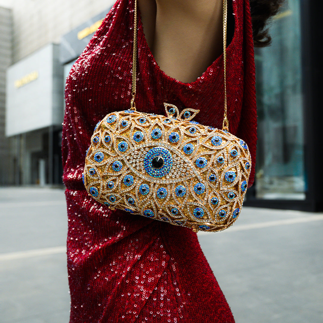 Bolso de Fiesta Ojo Turco de Cristal - Dorado