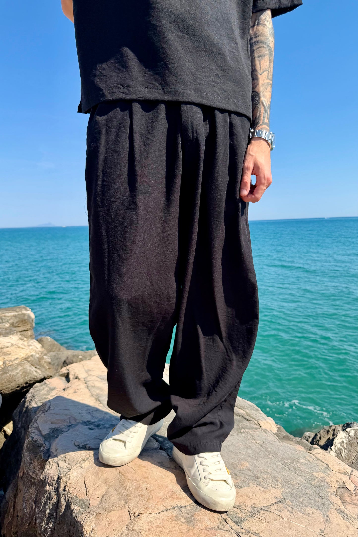 Pantalone Cancún In Lino Nero