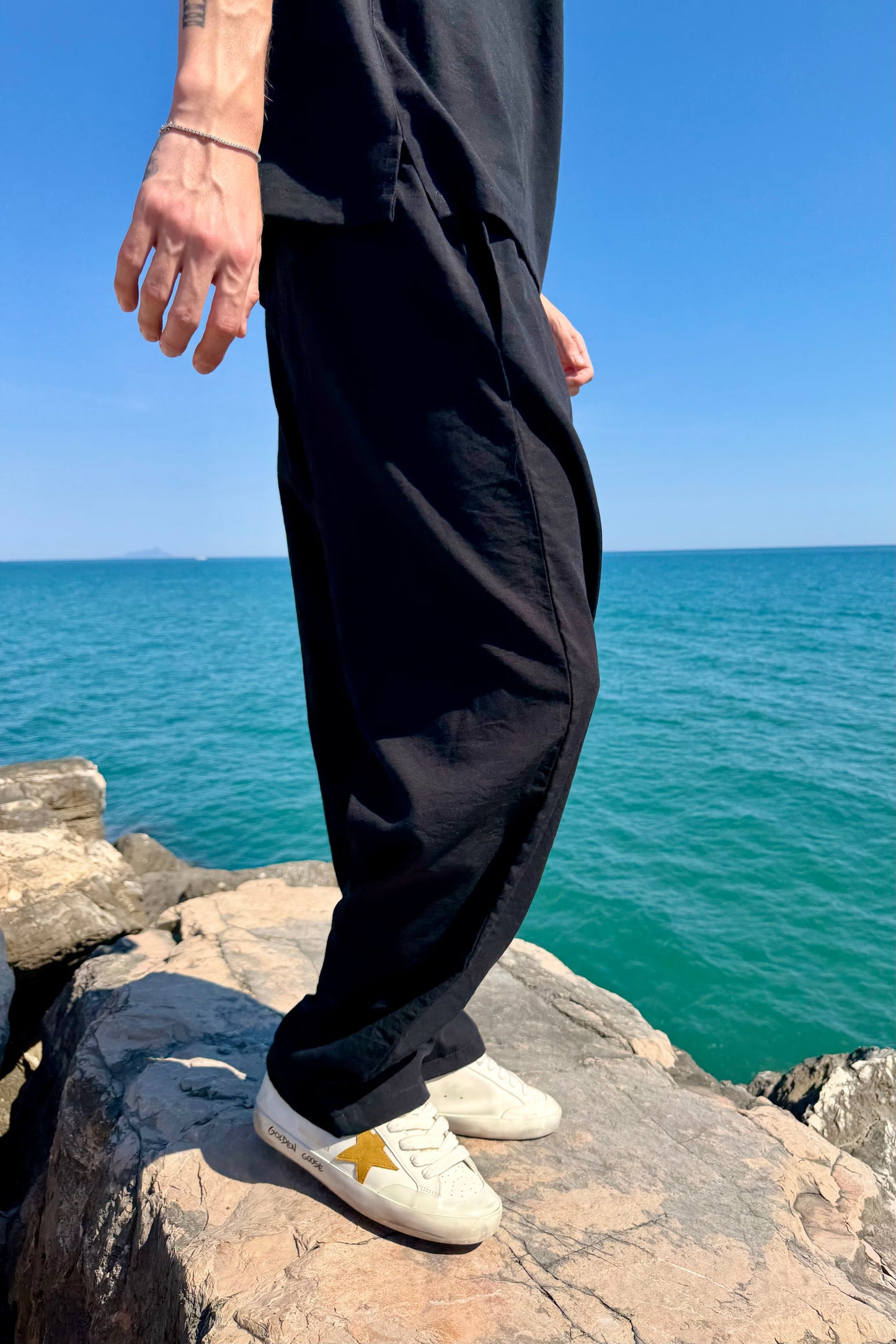 Pantalone Cancún In Lino Nero
