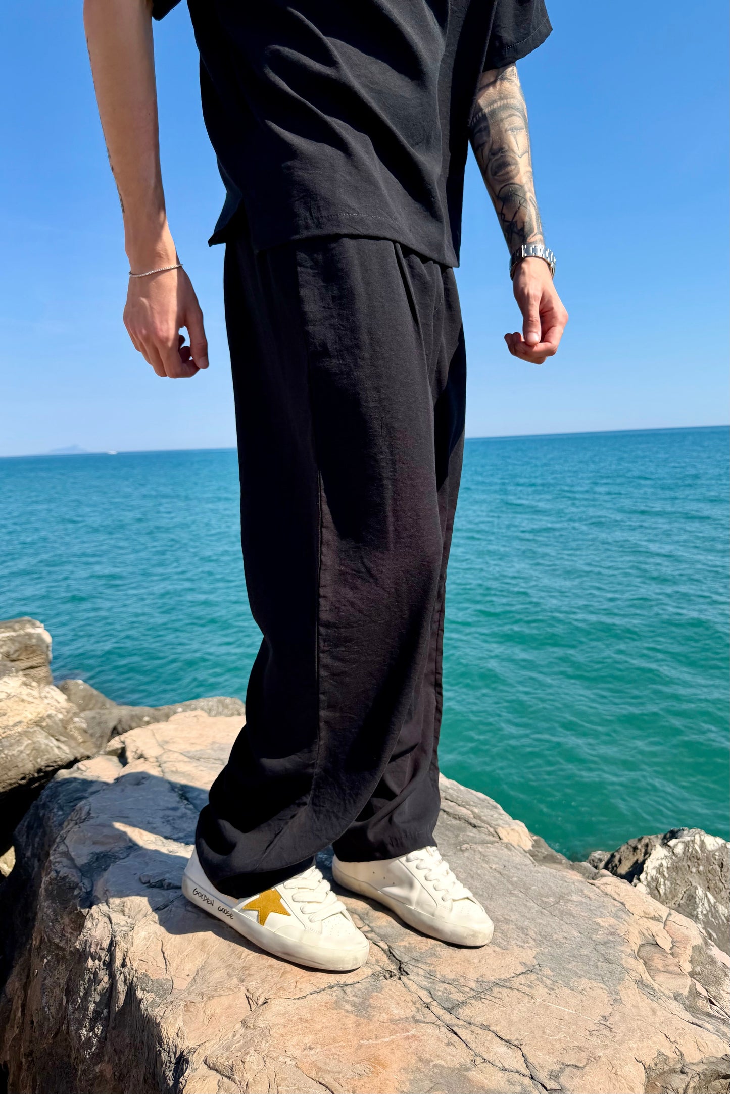 Pantalone Cancún In Lino Nero