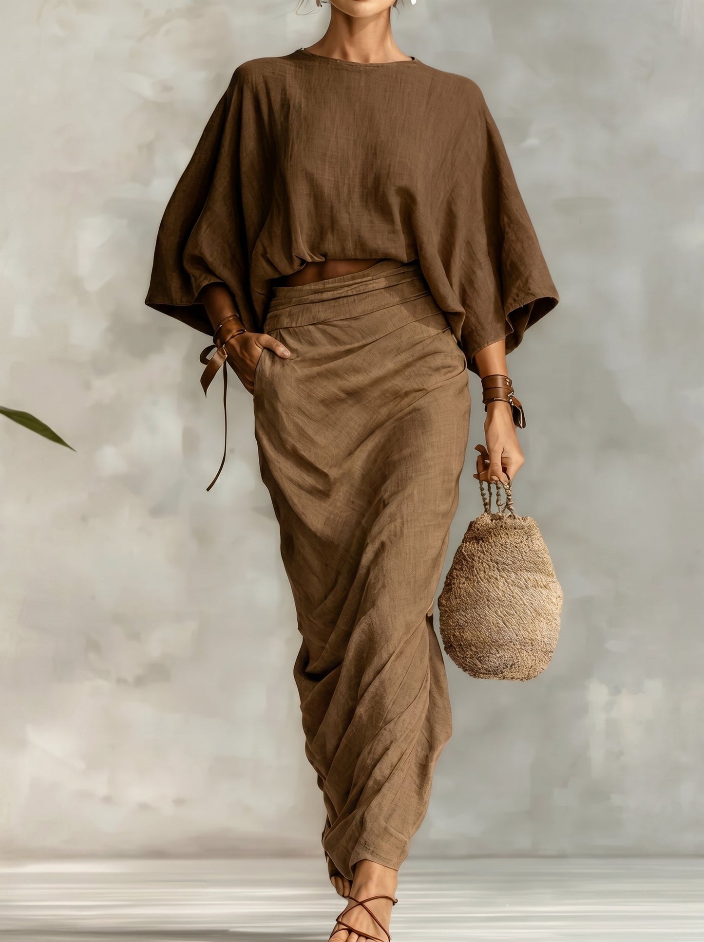 Evaluna™ - Conjunto de Top Dolmán y Falda Maxi