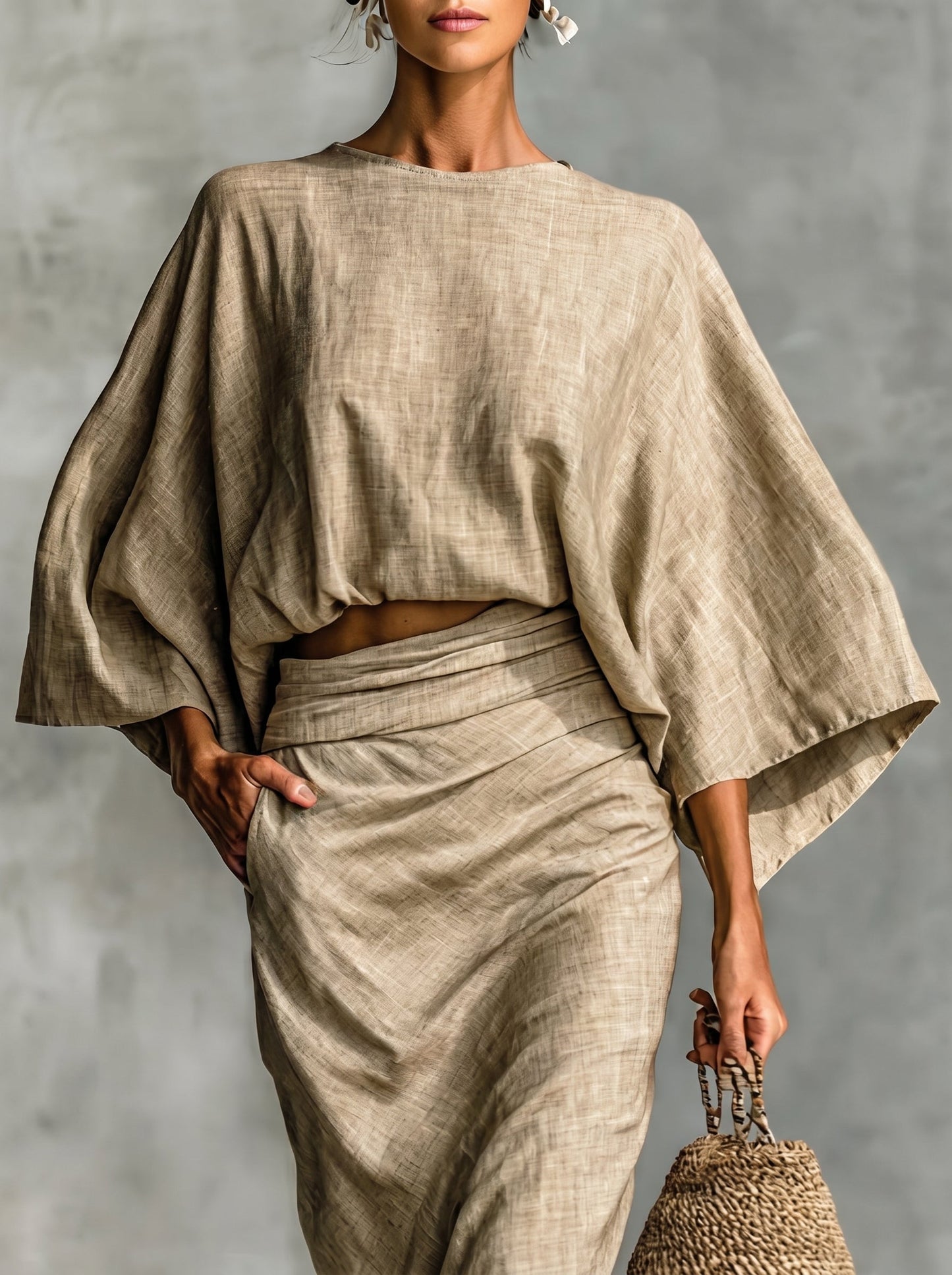 Evaluna™ - Conjunto de Top Dolmán y Falda Maxi