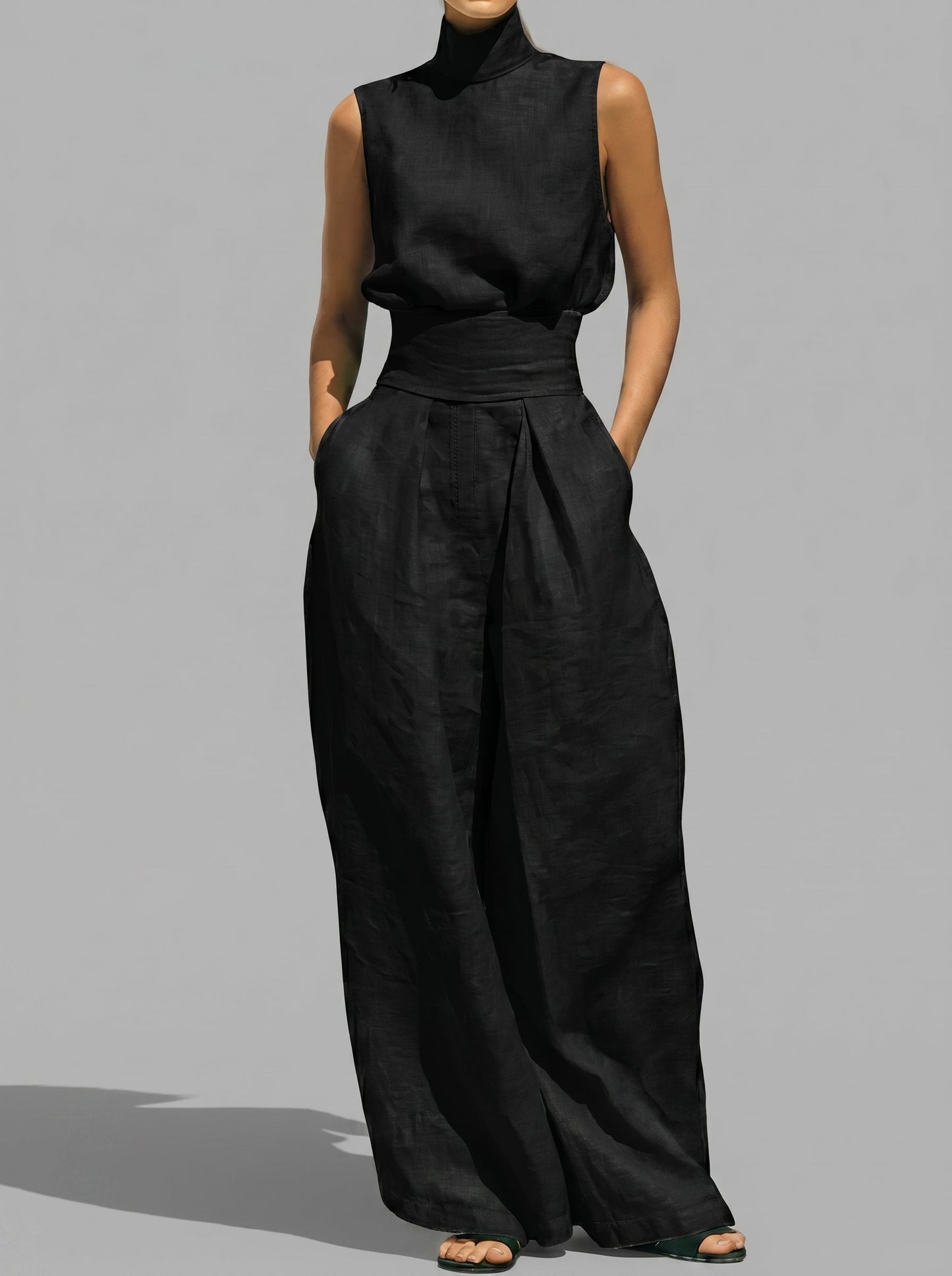 Ariadna™ - Conjunto de Gala en Palazzo y Cuello Alto Premium