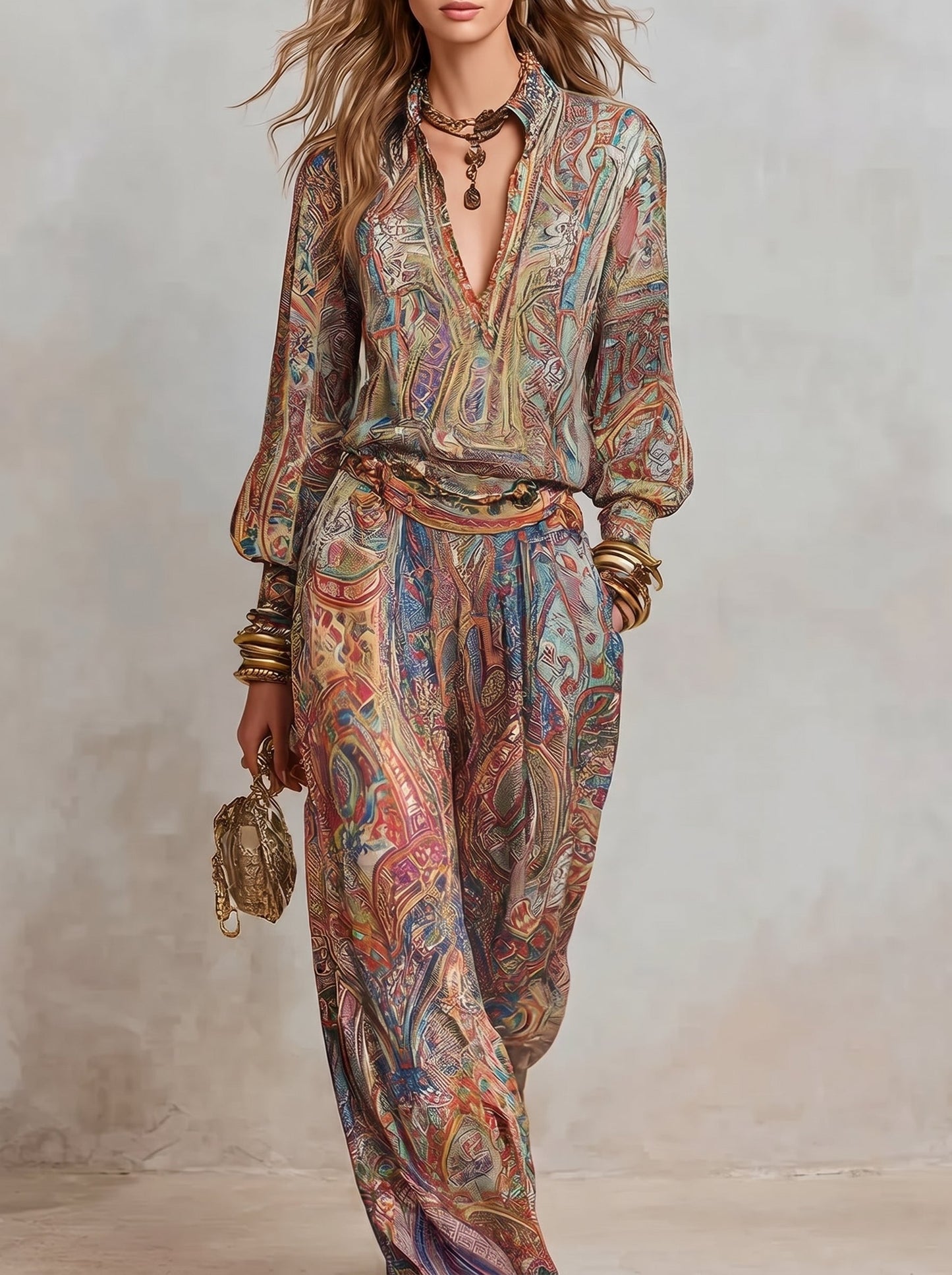 Maya™ - Conjunto de Gala en Palazzo y Estampado Paisley