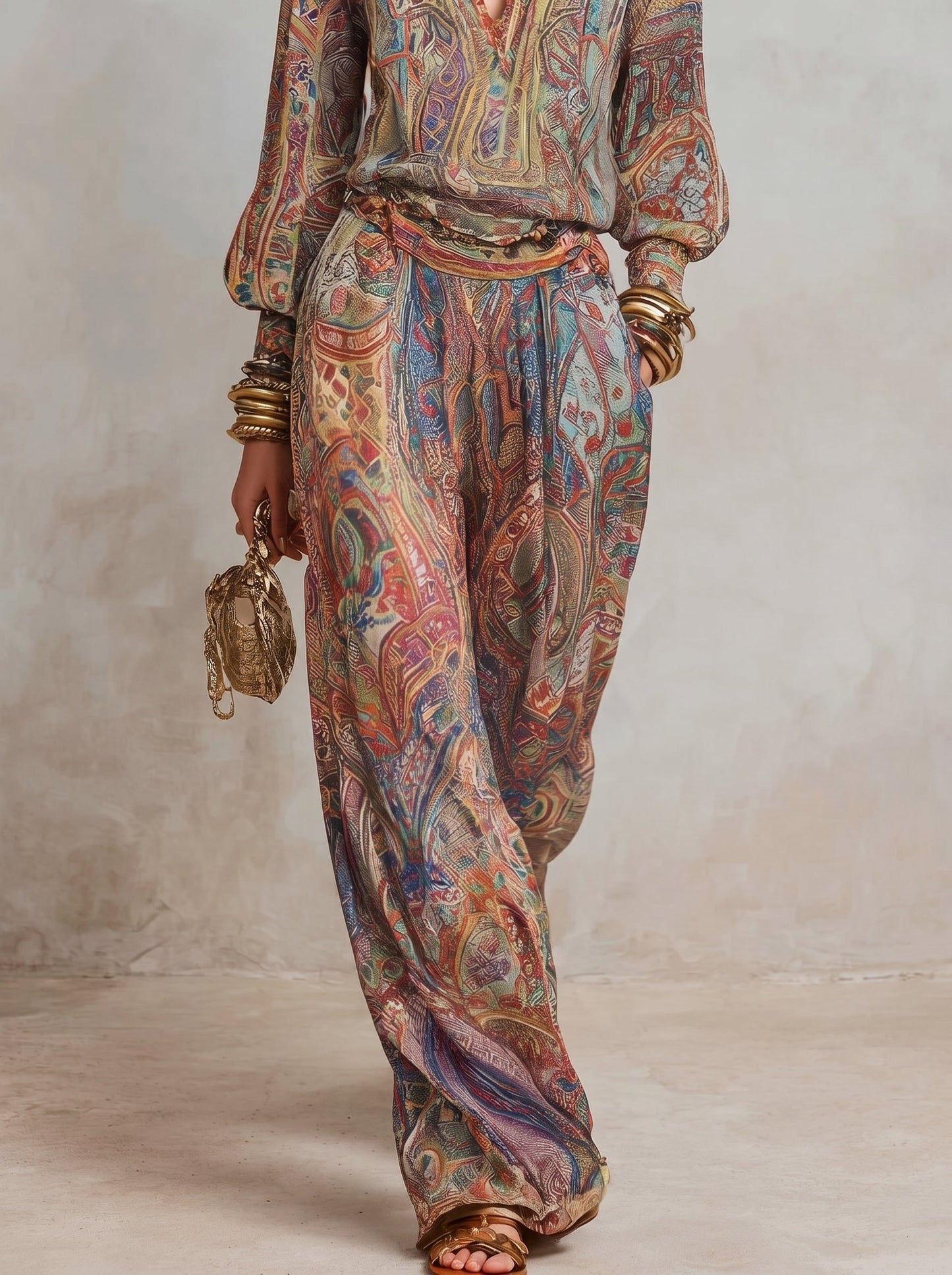 Maya™ - Conjunto de Gala en Palazzo y Estampado Paisley