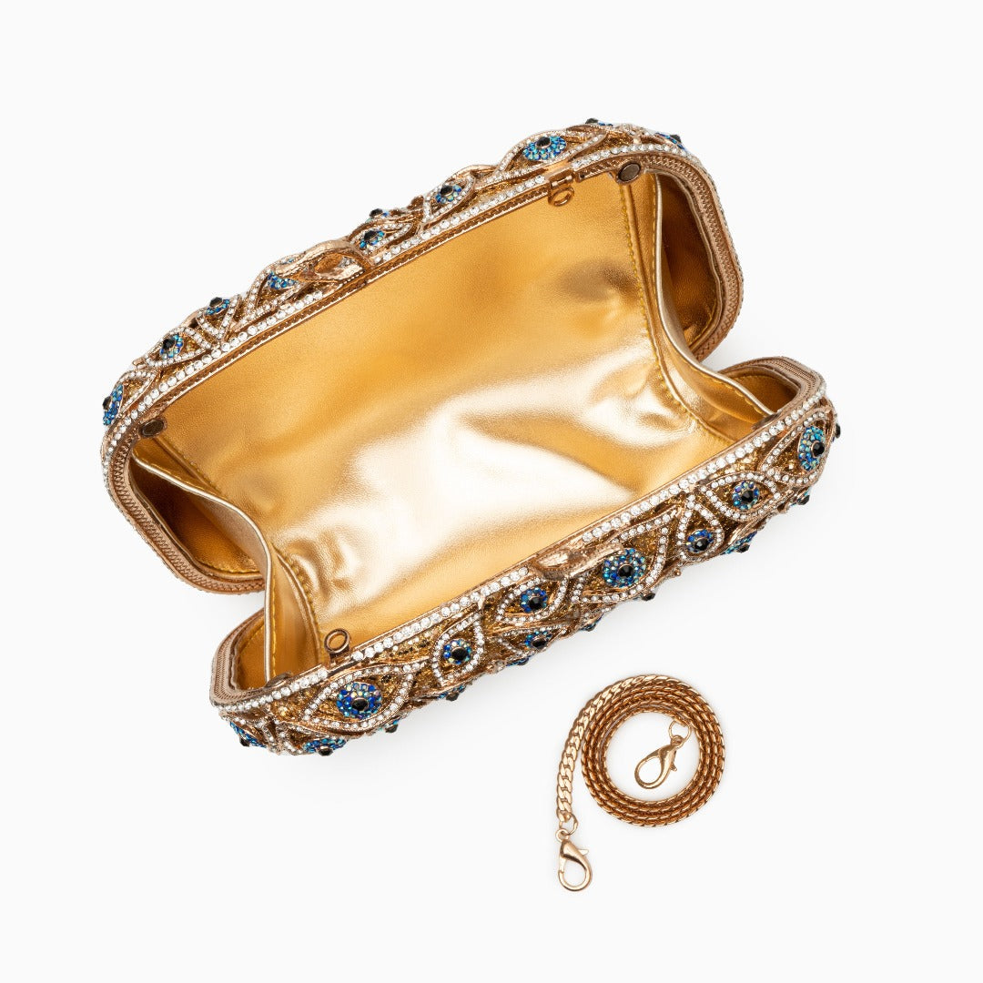 Bolso de Fiesta Ojo Turco de Cristal - Dorado