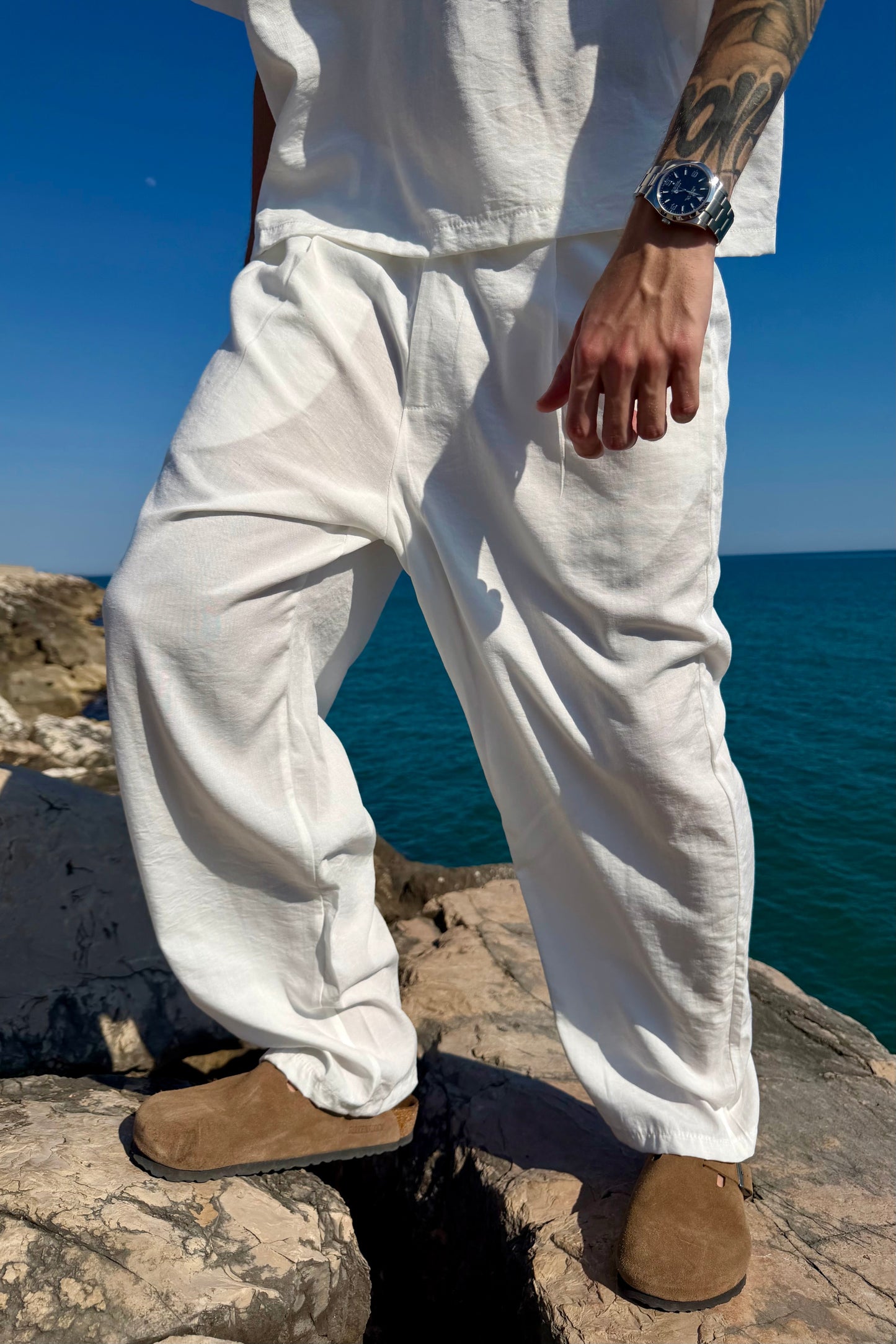 Pantalone Cancún In Lino Bianco