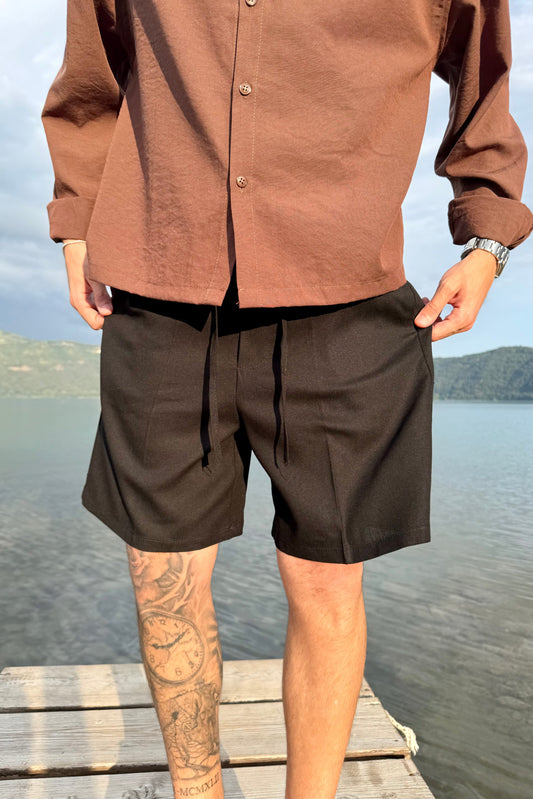 Pantalón Corto de Lino Negro
