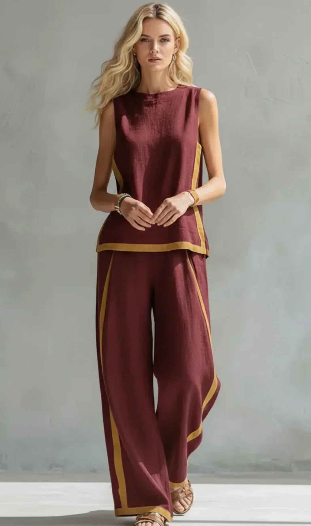Ursula – Conjunto chaleco y pantalón chic-casual con acabados bicolores