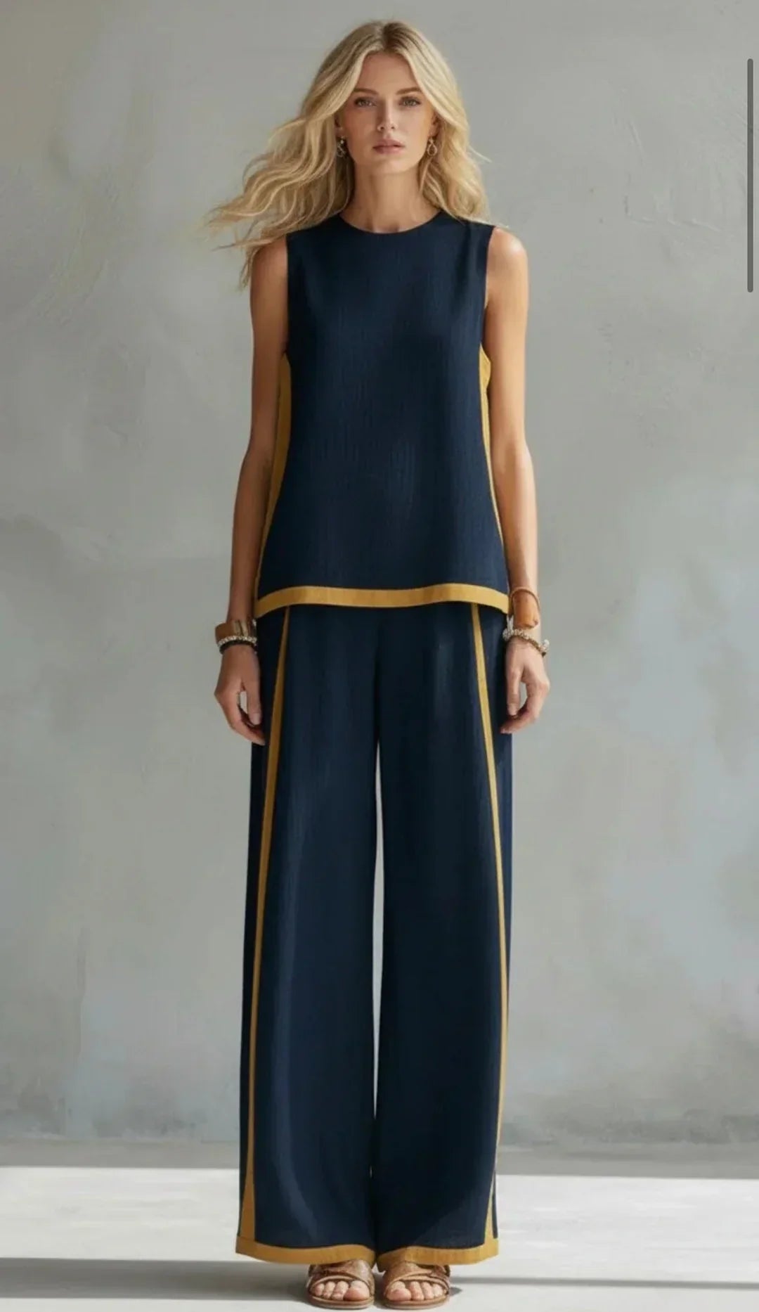 Ursula – Conjunto chaleco y pantalón chic-casual con acabados bicolores