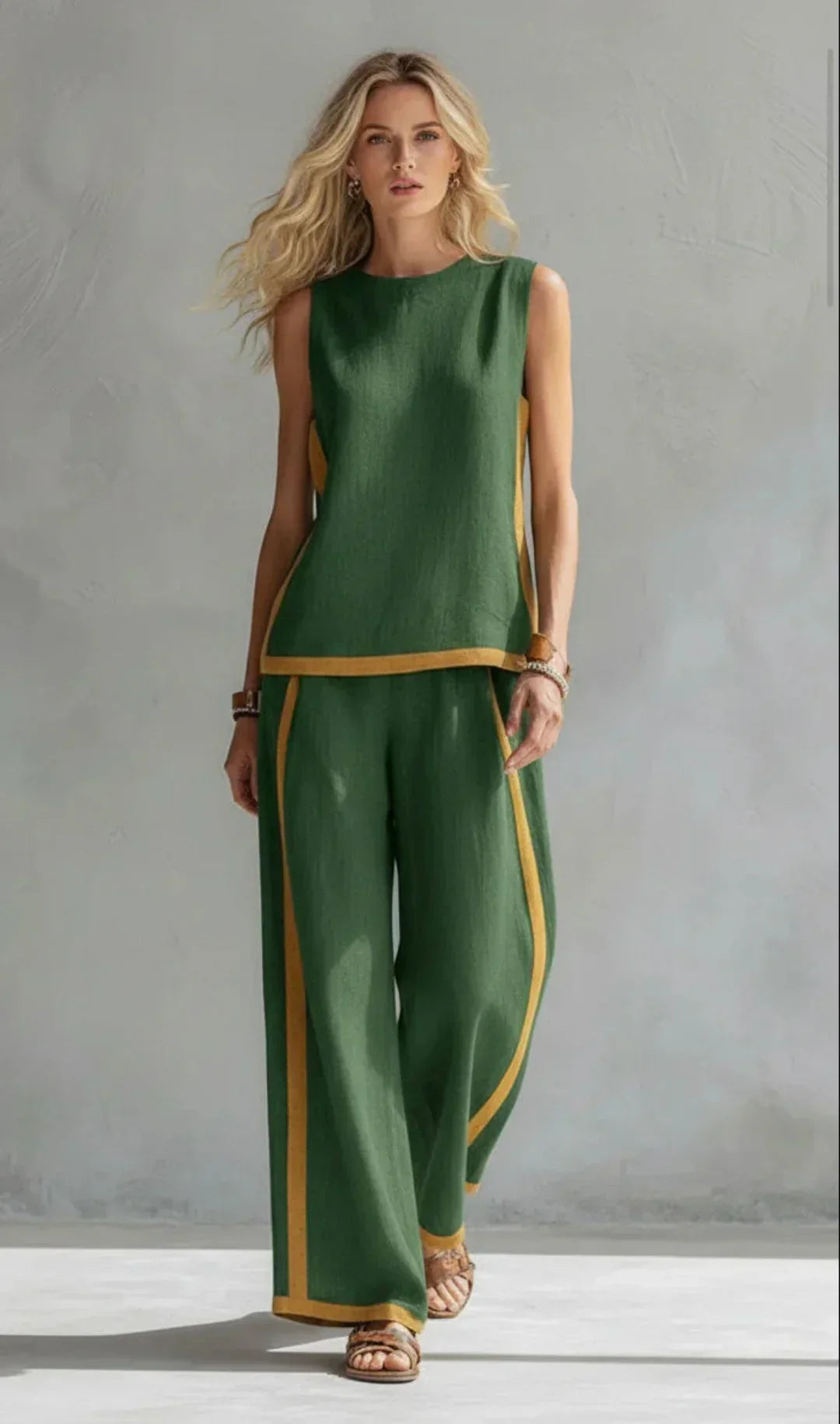 Ursula – Conjunto chaleco y pantalón chic-casual con acabados bicolores