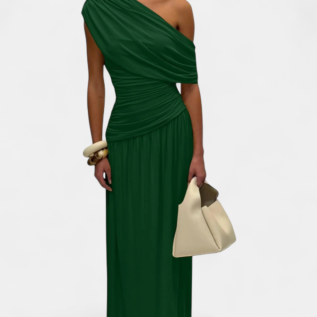 ROXANNE™ – Vestido liso plisado asimétrico