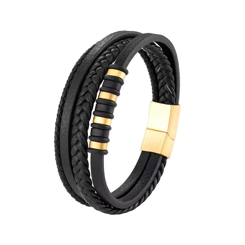 Pulsera clásica de cuero multicapa