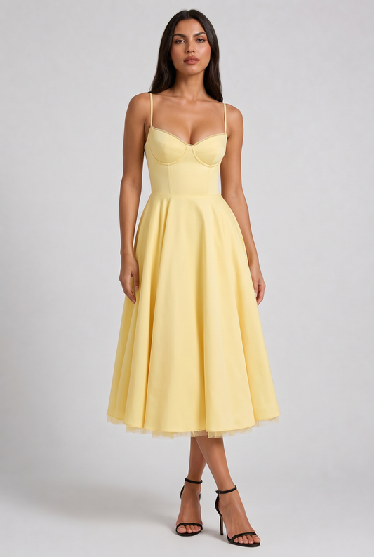 Selene - Vestido Midi Corset (Amarillo Mantequilla)