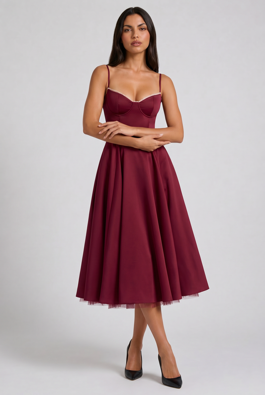 Selene - Vestido Midi Corset (Burdeos)
