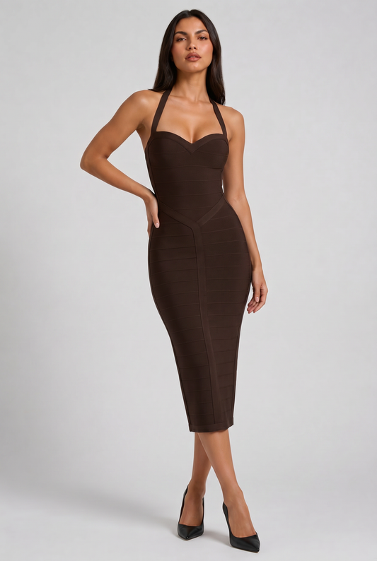 Petra - Vestido Vendaje Chocolate
