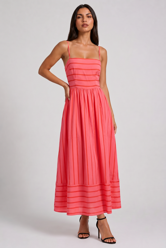 Gigi - Vestido Midi Rayado Rosa