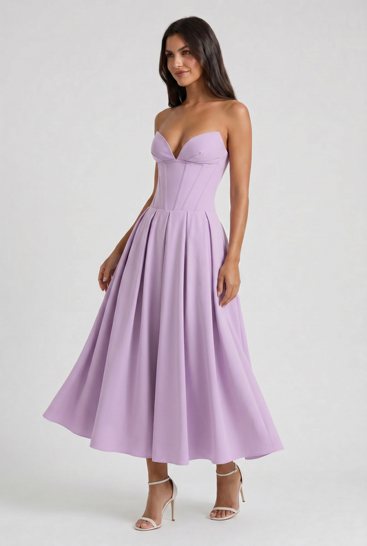 Amalfi - Vestido Corset Violeta con Falda Amplia