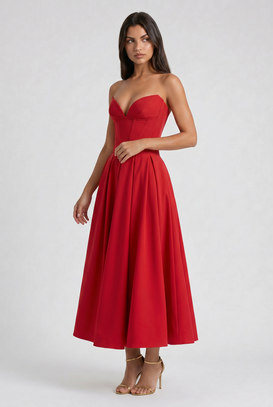 Amalfi - Vestido Corset Rojo con Falda Amplia