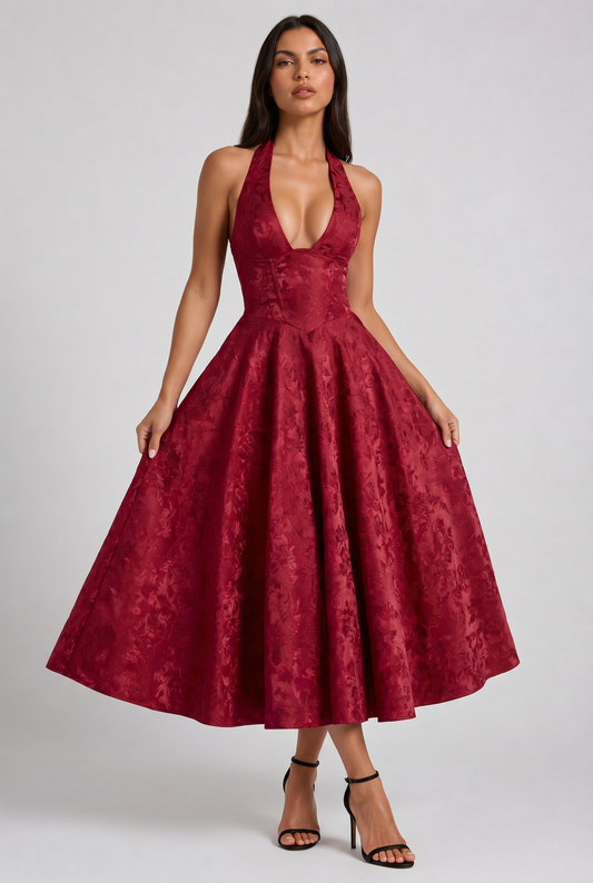 Mi Amante - Vestido Halter Jacquard Floral