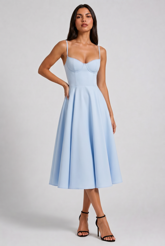 Selene - Vestido Midi Corset (Azul Bebé)