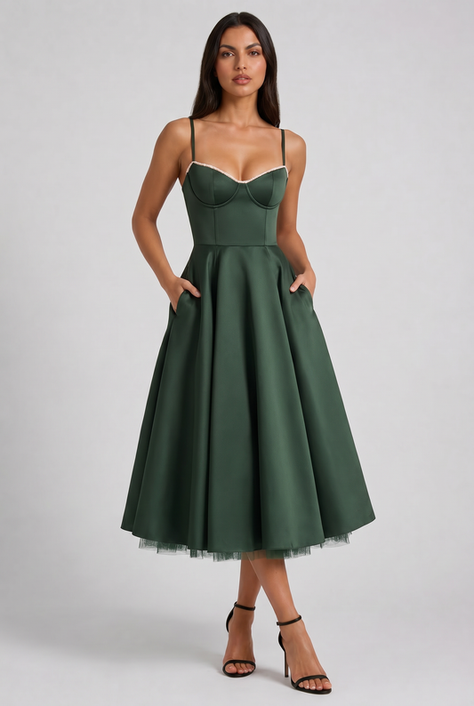 Selene - Vestido Midi Corset (Verde Bosque)
