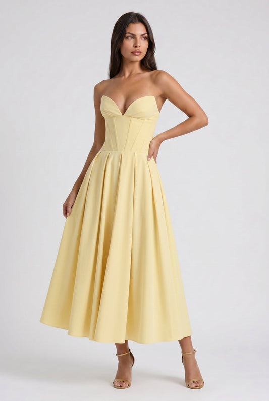 Amalfi - Vestido Corset Amarillo Claro con Falda Amplia