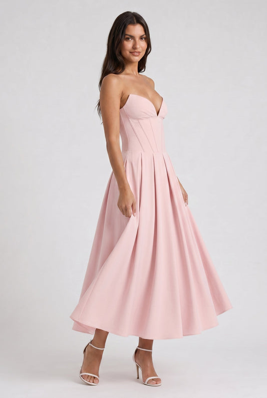 Amalfi - Vestido Corset Rosa con Falda Amplia