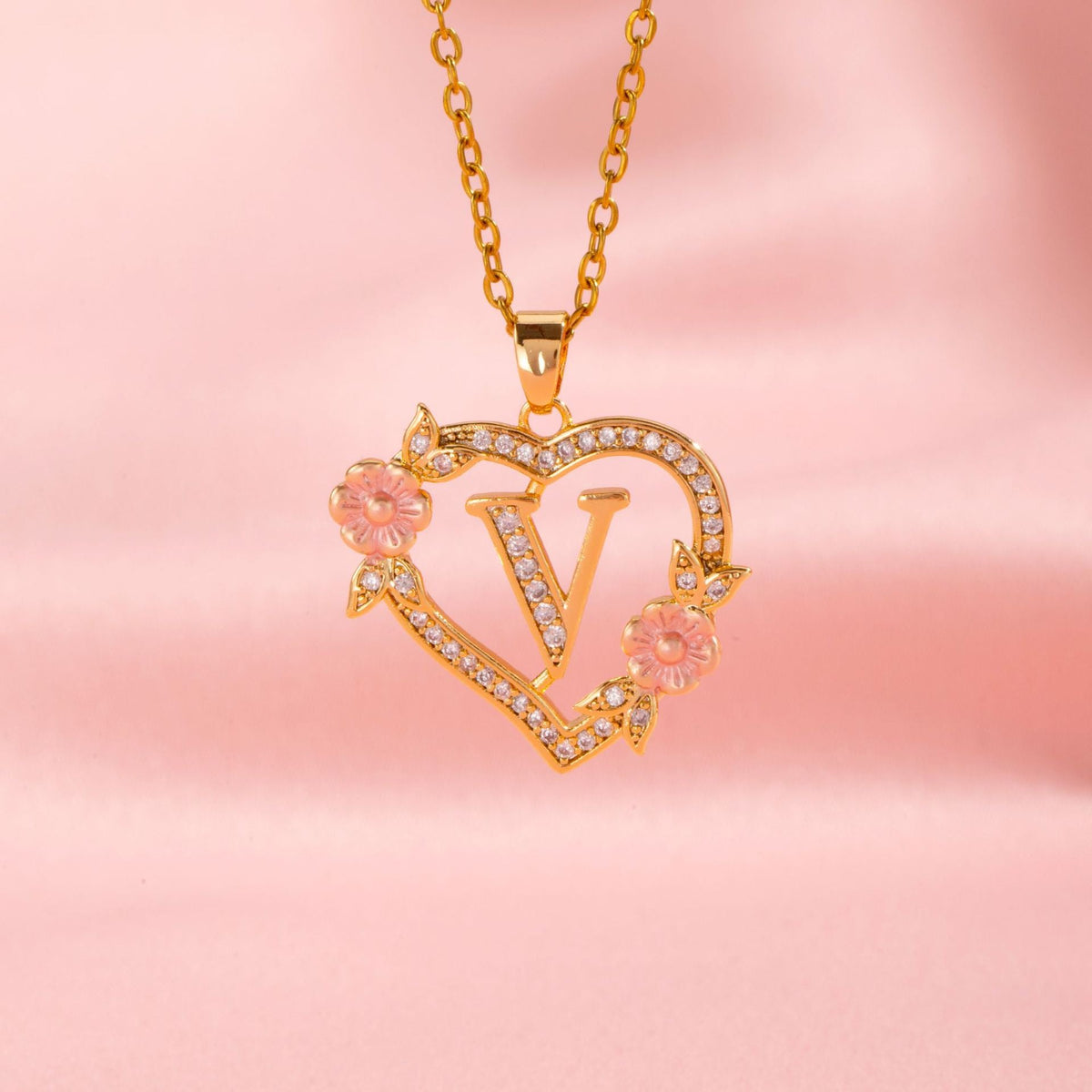 Floral Charm Inicial Collar | Oro