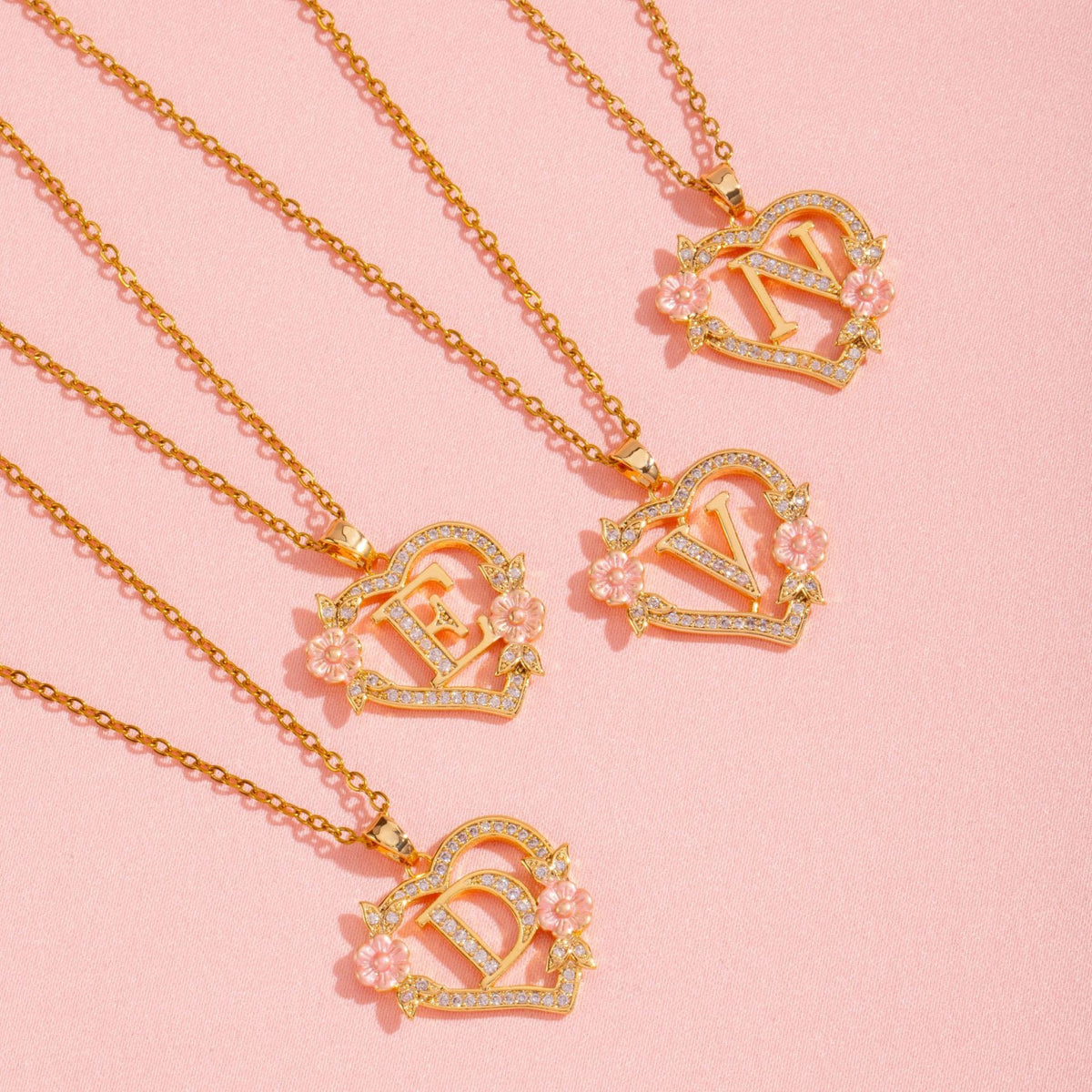 Floral Charm Inicial Collar | Oro