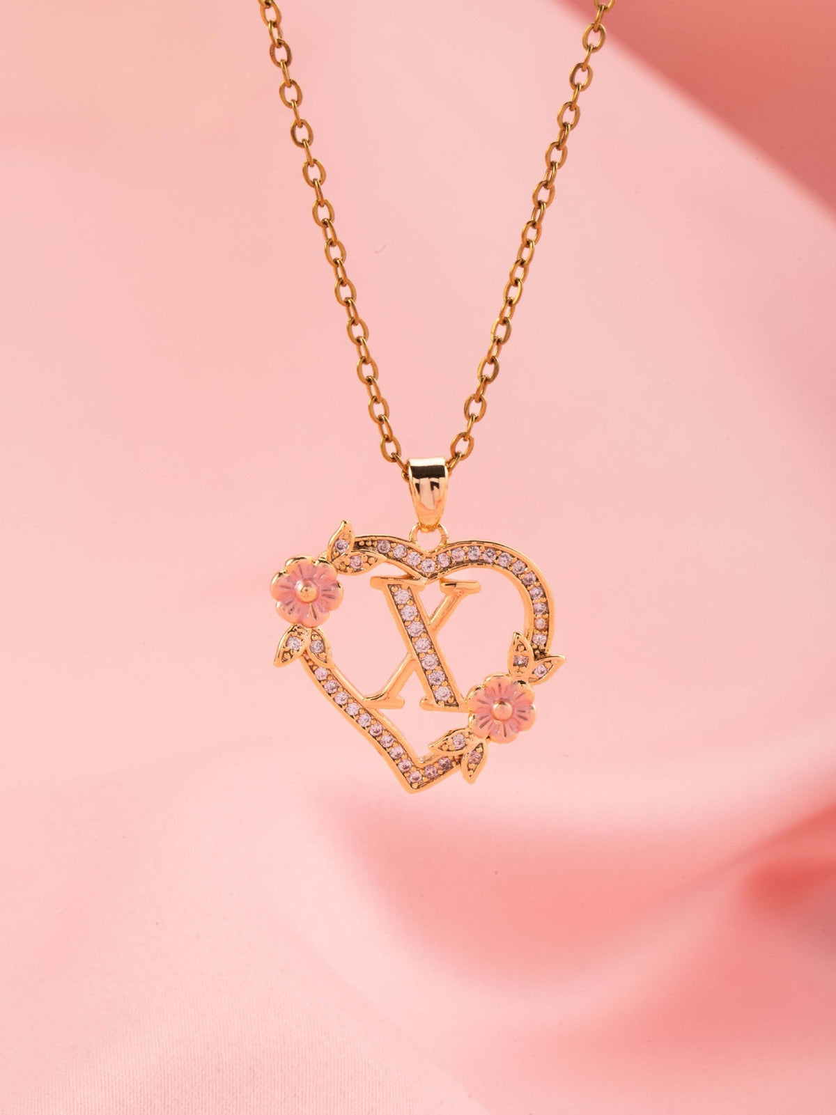 Floral Charm Inicial Collar | Oro