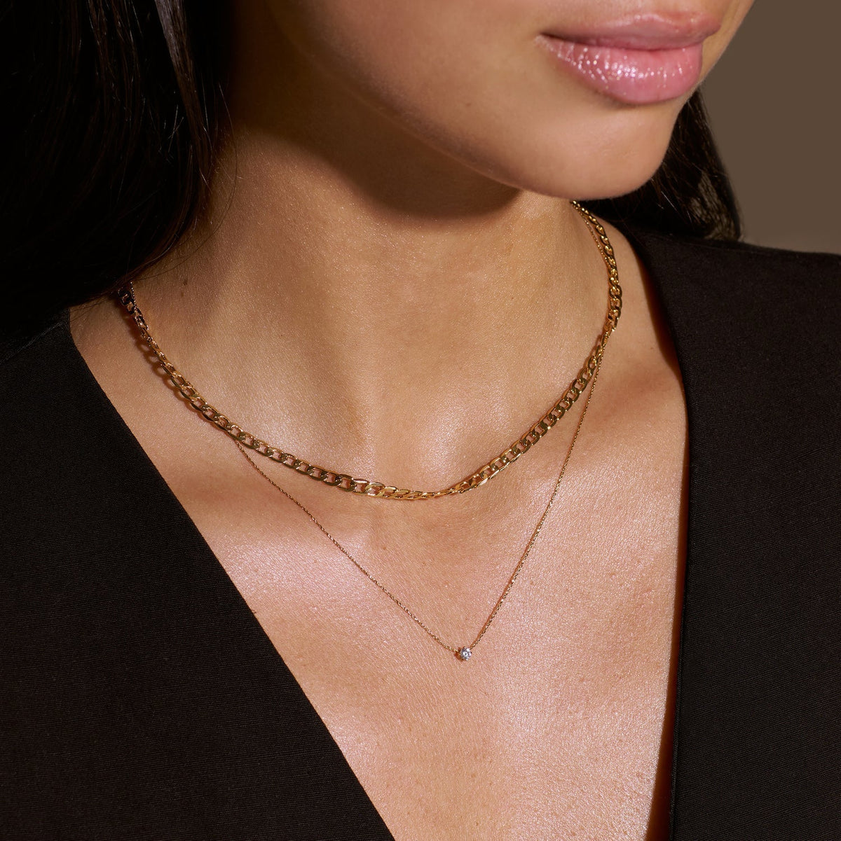Plano Eslabón Curb Cadena Collar | Oro
