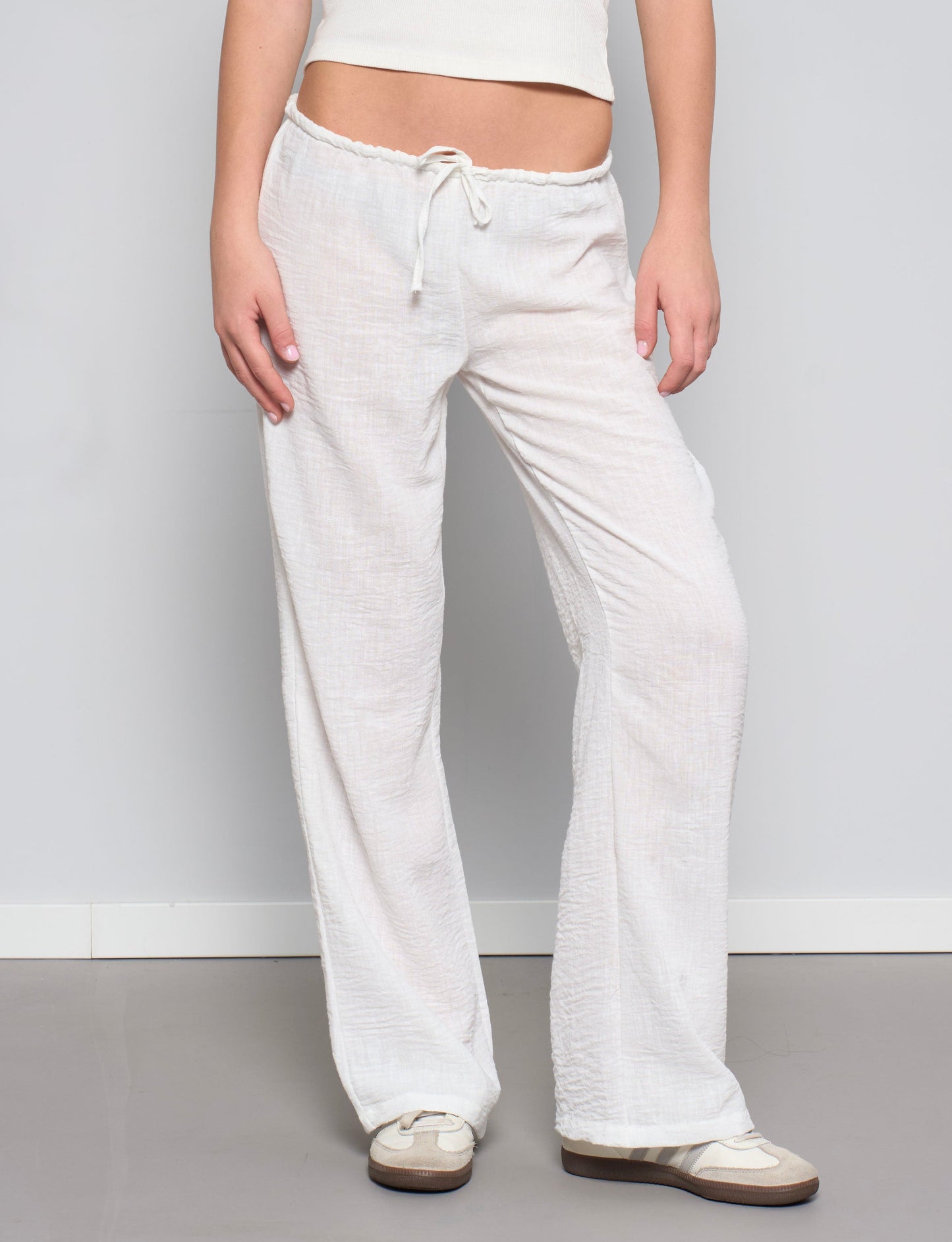 Pantalone effetto lino bianco
