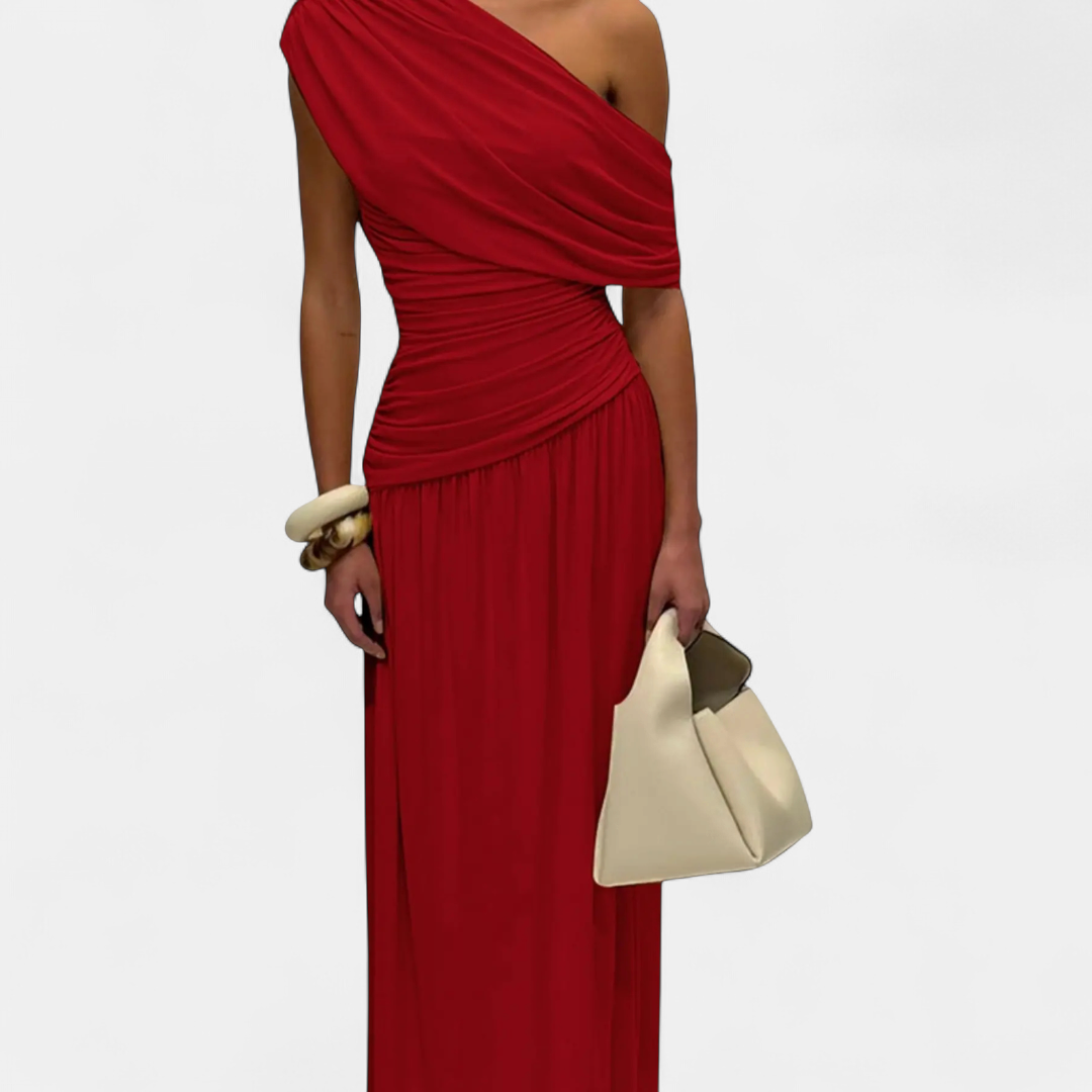 ROXANNE™ – Vestido liso plisado asimétrico