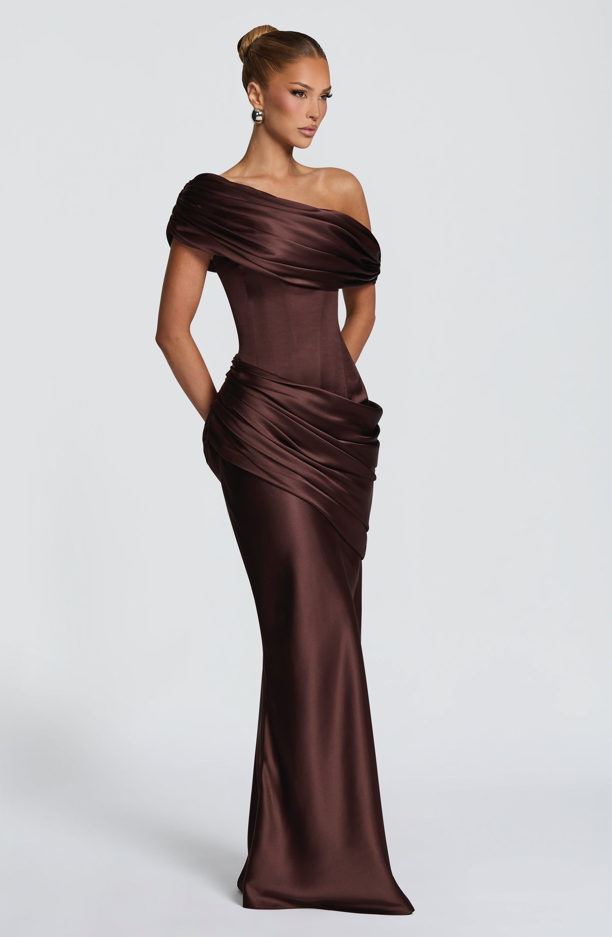 Lara™ - Vestido Largo Marrón Ciruela