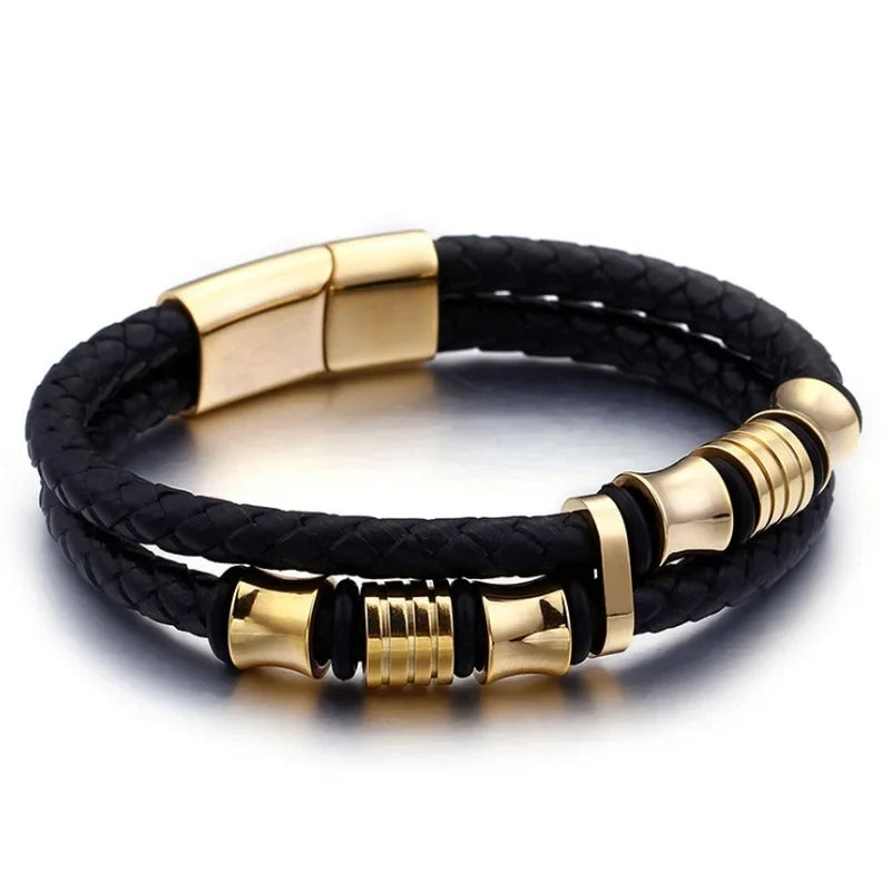 Pulsera clásica de cuero multicapa