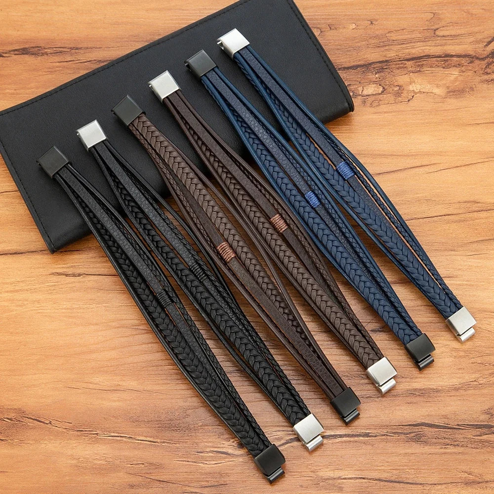 Pulsera de cuero trenzado para hombre