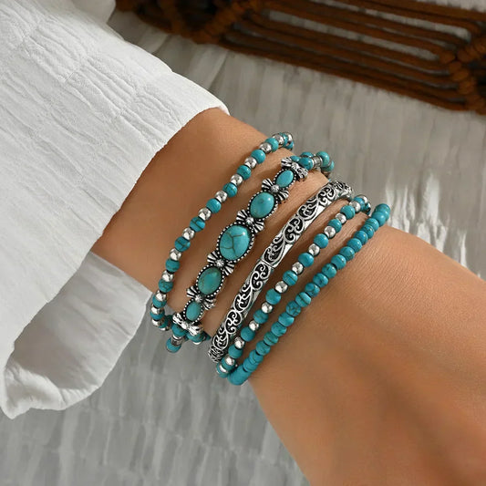 Set de Pulseras de Cuentas de Turquesa Bohemia