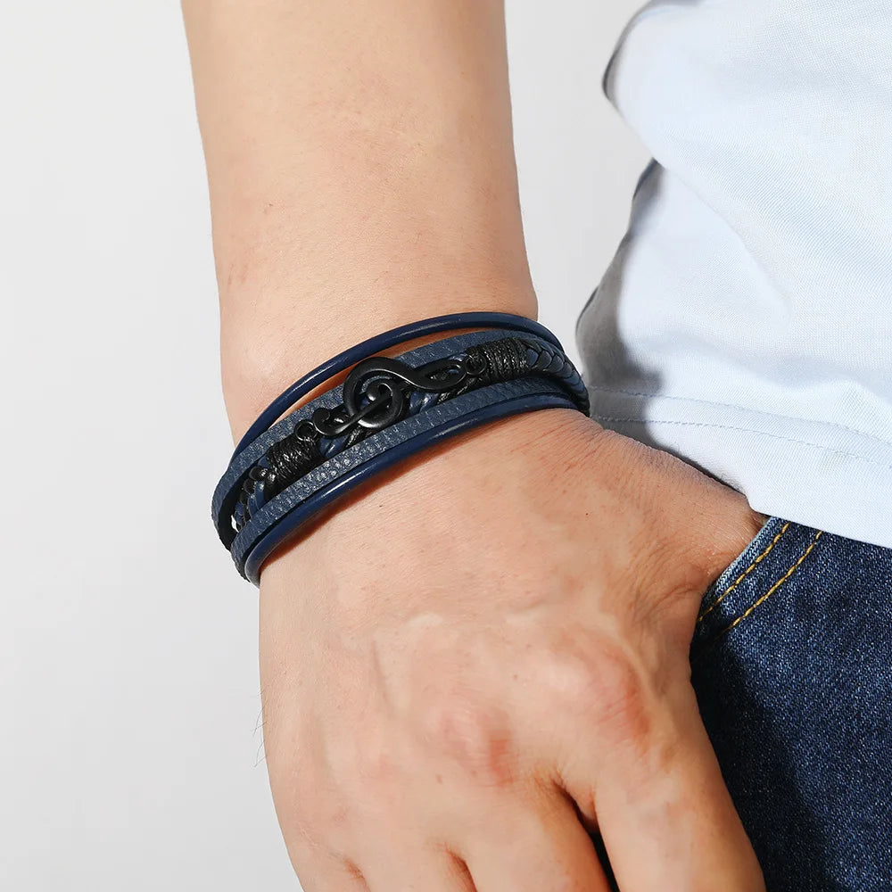 Pulsera de cuero para hombre con símbolo musical