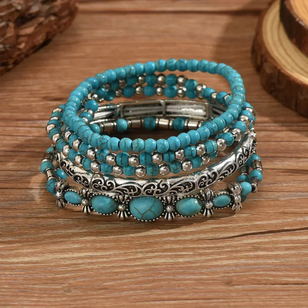 Set de Pulseras de Cuentas de Turquesa Bohemia