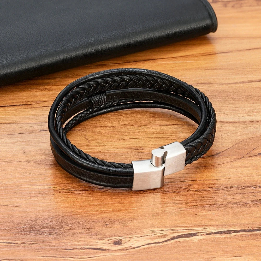 Pulsera de cuero trenzado para hombre