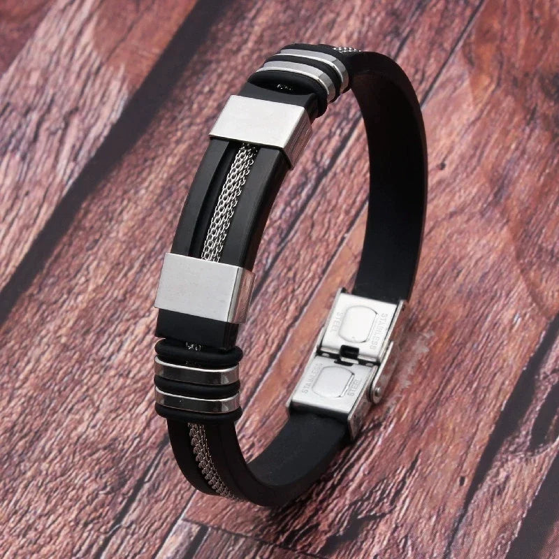 Pulsera de acero inoxidable, silicona y piel