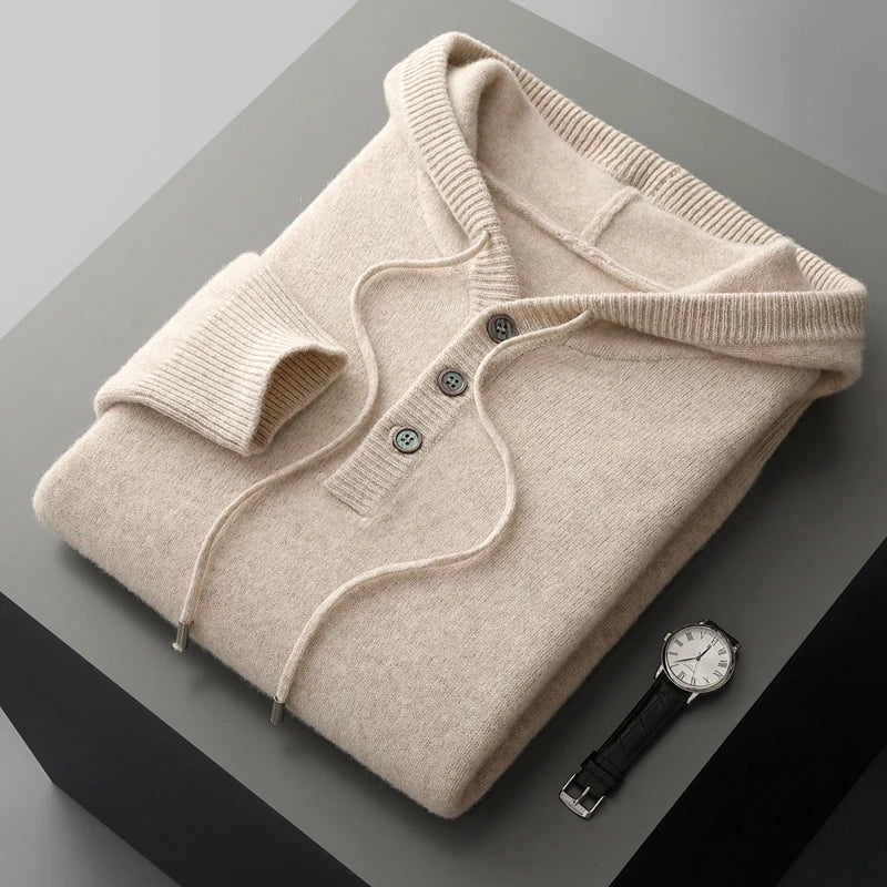 Sudadera con capucha elegante de lana merina