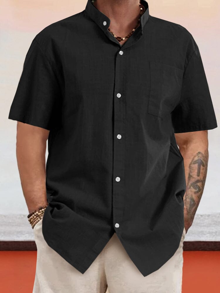 Camisa Informal de Cuello Alto en Algodón