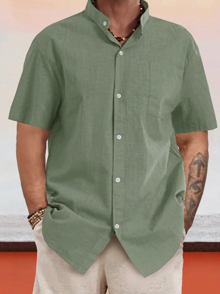 Camisa Informal de Cuello Alto en Algodón