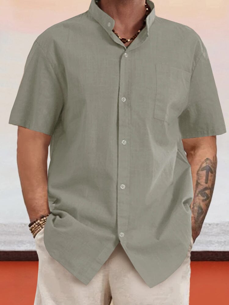 Camisa Informal de Cuello Alto en Algodón