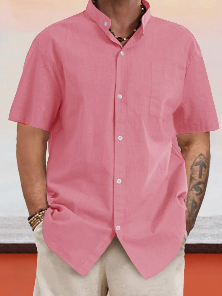 Camisa Informal de Cuello Alto en Algodón