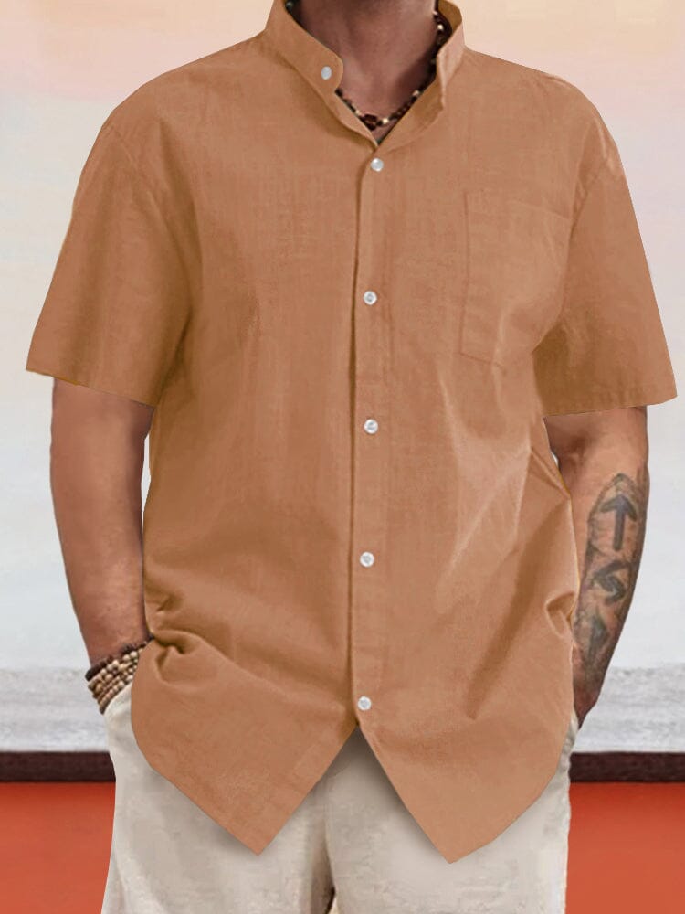 Camisa Informal de Cuello Alto en Algodón