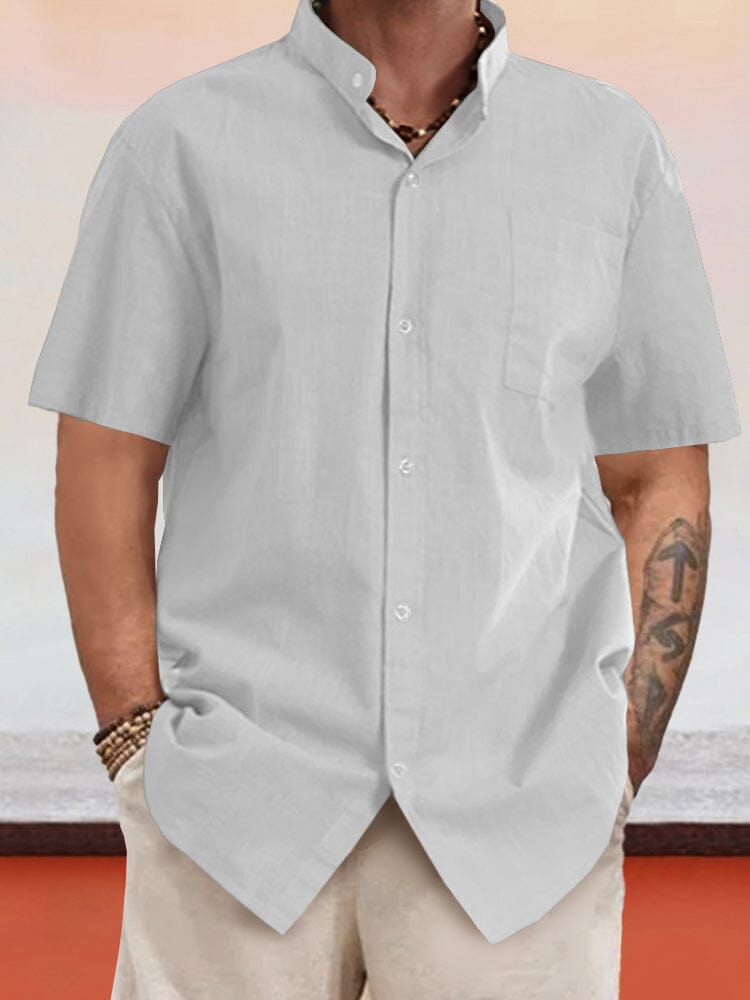 Camisa Informal de Cuello Alto en Algodón